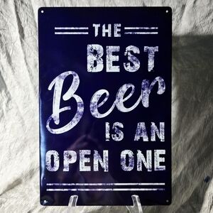 8x12 Navy blue vintage-style metal tin sign THE BEST Beer IS AN OPEN ONE NWT